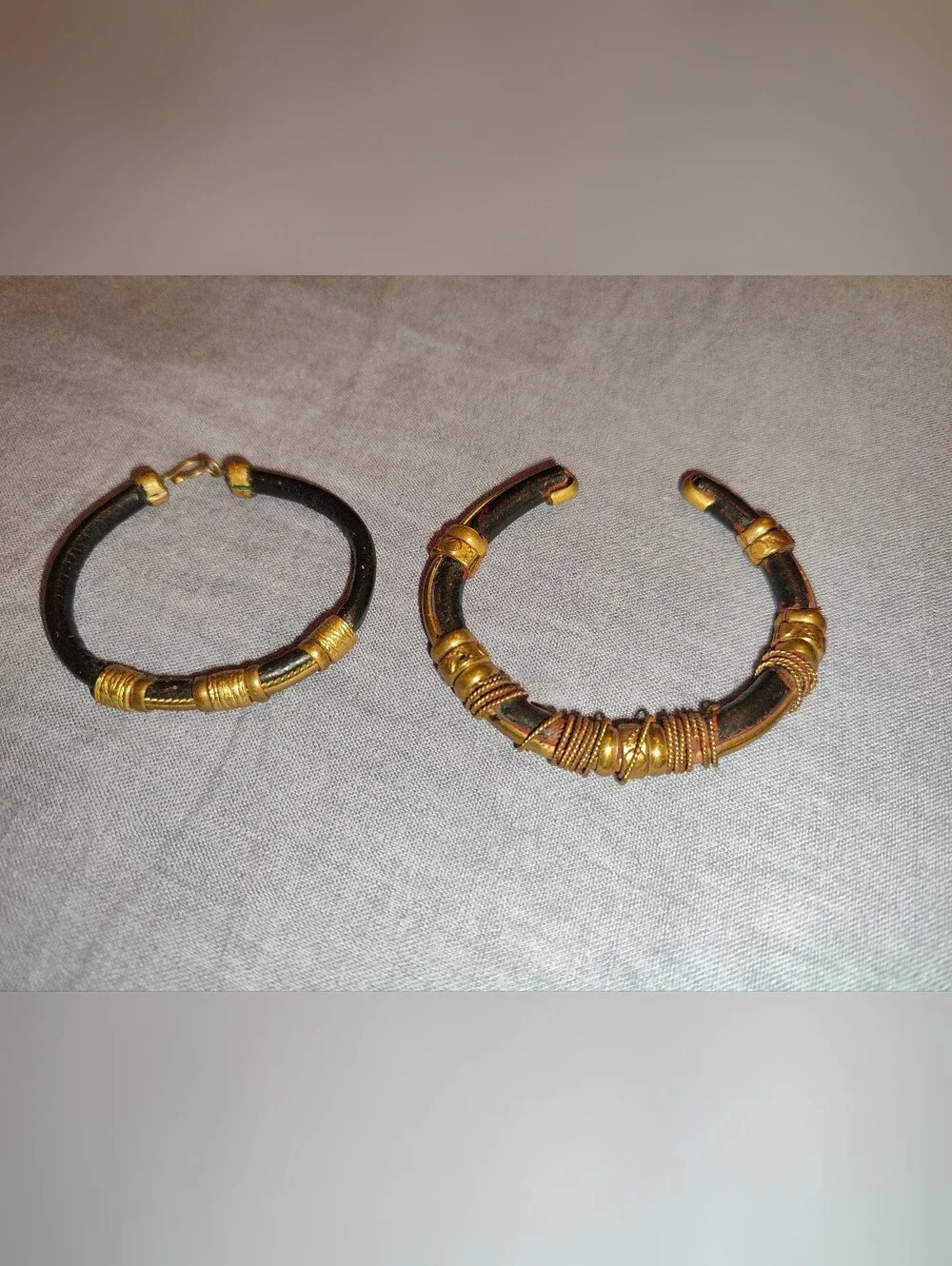 Vintage Rhodesian Horn & Brass Bracelet Pair Victoria Falls Provenance 60s 70s
